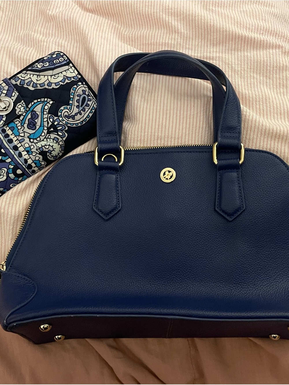 Ora Delphine Navy and Gold Dome Satchel
